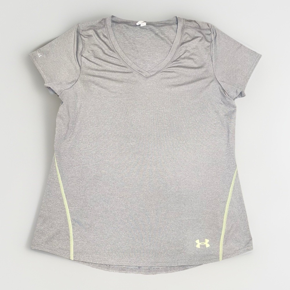 Under Armour Hear Gear Iso Chill Womens Large Gray Athletic Gym Workout Shirt
